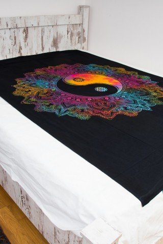 Cuvertura single neagra Yin Yang multicolor