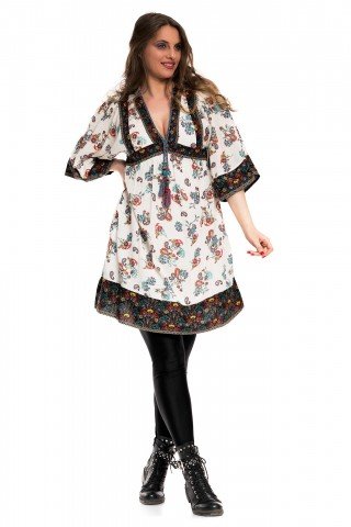 Tunica neagra cu print floral clopot