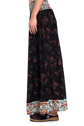 Fusta pantalon neagra cu elastic lat si imprimeu floral