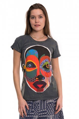 Tricou gri petrol African Mask