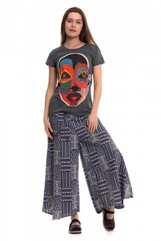 Tricou gri petrol African Mask