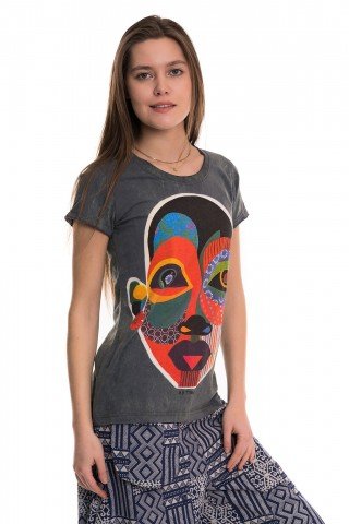 Tricou gri petrol African Mask