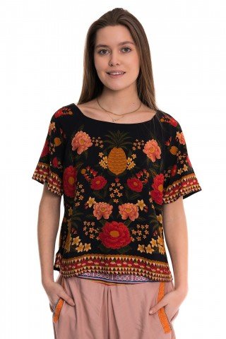 Bluza neagra cu print floral Havana