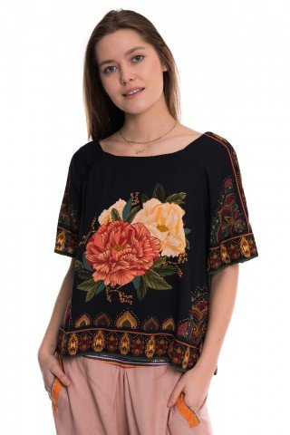 Bluza neagra cu prin floral Anemona