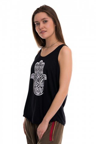 Maiou negru cu print alb Hamsa