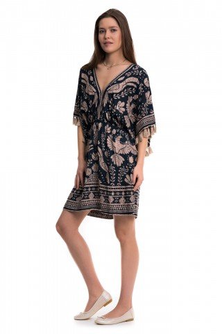 Rochie kimono bleumarin fara ciucuri