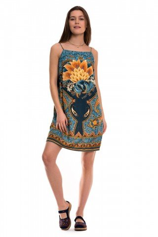 Rochie turcoaz de vara cu floare Lotus