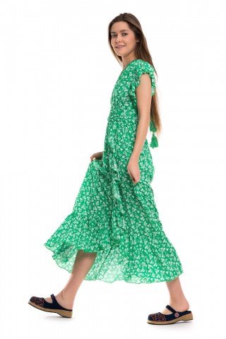 Rochie verde cu voalne si floricele
