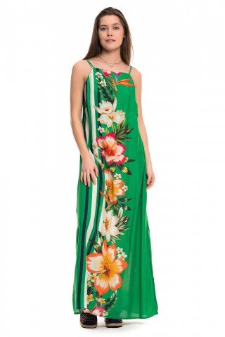 Rochie lunga verde cu imprimeu floral