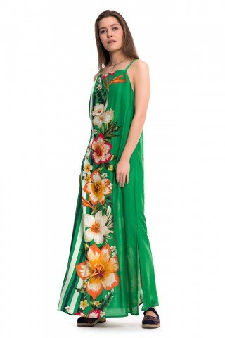 Rochie lunga verde cu imprimeu floral