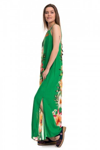 Rochie lunga verde cu imprimeu floral