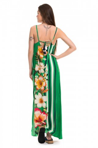 Rochie lunga verde cu imprimeu floral