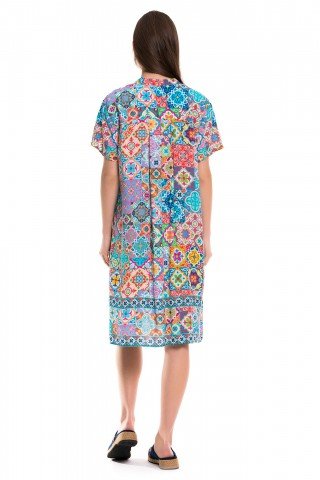 Rochie multicolora cu nasturi si print sicilian