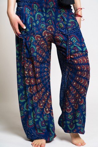 Pantaloni largi albastri mandala