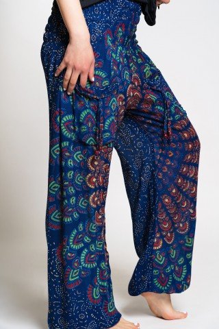 Pantaloni largi albastri mandala