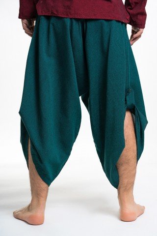 Pantaloni grosi verzi 3/4 evazati cu buzunare etnice