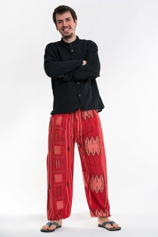 Pantaloni rosii cu tesatura geometrica unisex