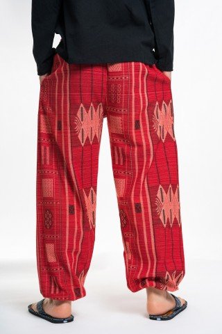 Pantaloni rosii cu tesatura geometrica unisex
