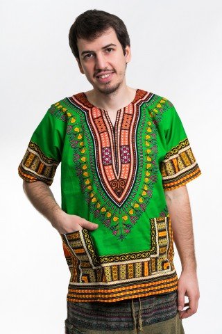 Camasa verde unisex cu print african