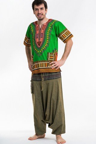 Camasa verde unisex cu print african
