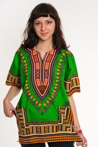 Camasa verde unisex cu print african