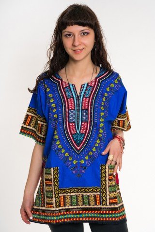 Camasa albastra unisex cu print african