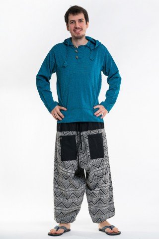 Pantaloni tip salvari negru cu alb print geometric