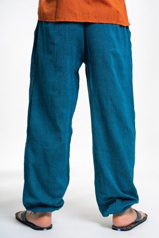 Pantaloni albastru petrol cu elastic la gezne