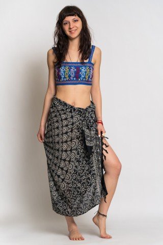 Sarong de plaja pareo neagra cu mandala alba