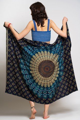 Sarong bleumarin de plaja pareo cu mandala albastra