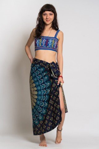 Sarong bleumarin de plaja pareo cu mandala albastra