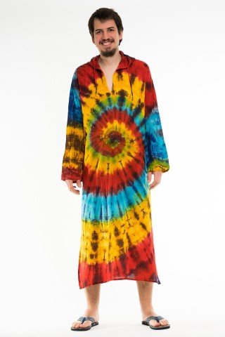 Kaftan tye-dye cu gluga curcubeu