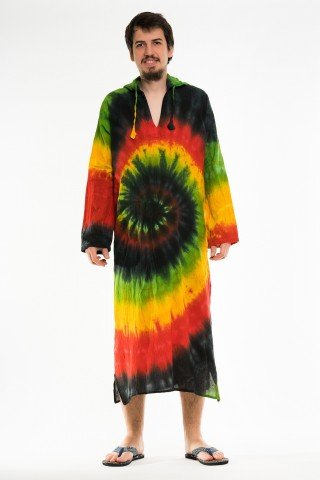 Kaftan tye-dye negru cu gluga