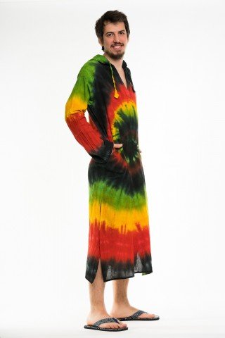 Kaftan tye-dye negru cu gluga