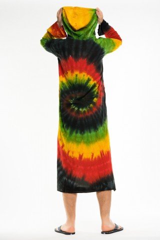 Kaftan tye-dye negru cu gluga