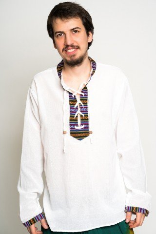 Camasa alba cu guler tunica,motive etnice si snur