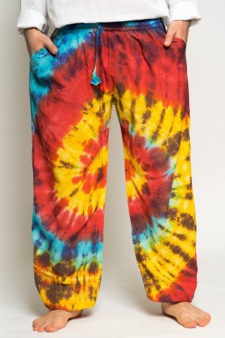 Pantaloni tye-dye multicolor cu elatic la glezna