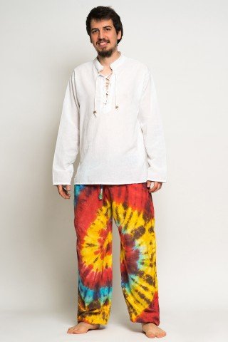 Pantaloni tye-dye multicolor cu elatic la glezna