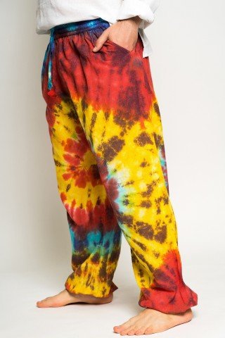 Pantaloni tye-dye multicolor cu elatic la glezna