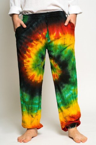 Pantaloni negri tye-dye cu elastic la glezna