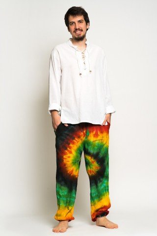 Pantaloni negri tye-dye cu elastic la glezna