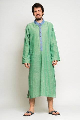 Kaftan verde denim cu guler tunica si nasturi