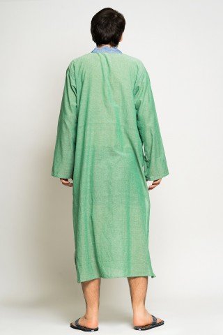 Kaftan verde denim cu guler tunica si nasturi