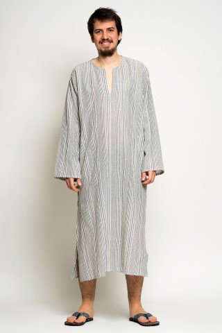 Kaftan bej cu dungi bleumarin