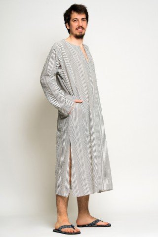 Kaftan bej cu dungi bleumarin