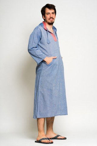 Kaftan albastru denim cu gluga