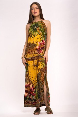 Rochie galbena lunga Jungle Flowers