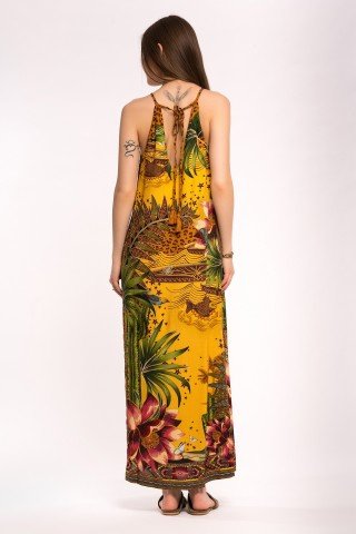 Rochie galbena lunga Jungle Flowers