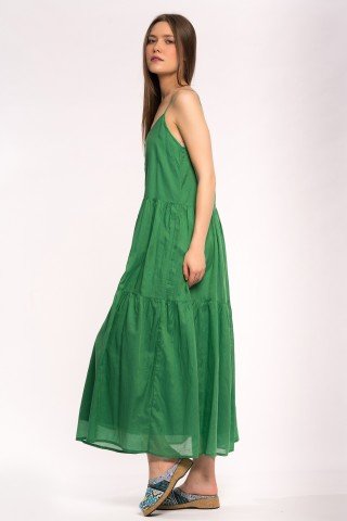 Rochie verde crud cu nasturi si volane