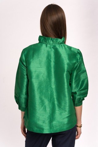 Bluza verde din matase cu volan si anchior